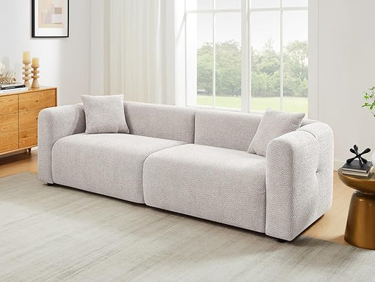 VANOMi 95" Cloud Couch, Comfy Deep Seat Boucle Cloud Sofa, Upholstered 3-Seater Oversized Loveseat Sofa with 2 Pillows, Modern Sofa for Living Room, Bedroom, Office, Apartment (Light Khaki)