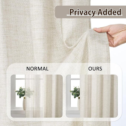 RAIN CITY Natural Cream Curtains 92 Inches Long, Elegant Pleated Viral Linen Curtain for Living Room, Boho Natural Ivory Semi Sheer Drapes for Bedroom Back Tab with Hooks 50x92