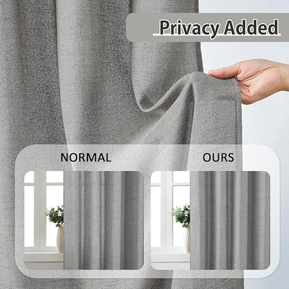 RAIN CITY Grey Linen Pinch Pleated Semi Sheer Curtains 100 Inches Long, Textured Back Tab Drapes with Hooks for Bedroom Living Room 50 Each Wide 2 Panels Set