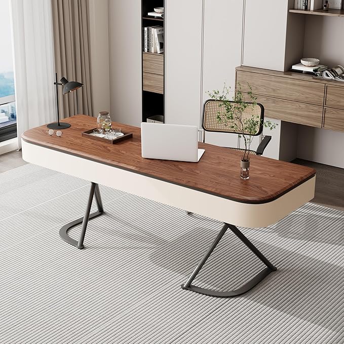 63-Inch Executive Desk, Large Computer Office Desk Workstation, Modern Simple Style Laptop Desk Study Writing Table Business Furniture for Home Office, Brown