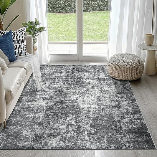 4x6 Area Rugs for Living Room Rug Washable: Abstract Rug for Dining Room Bedroom Carpet Non Slip 4 by 6 Indoor Modern Nursery Home Office Black Grey