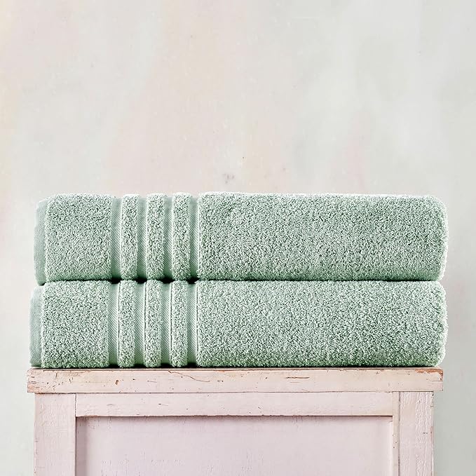 Hawmam Linen Jumbo Large Bath Sheets Towels 2 Pack Soft and Absorbent Premium Quality 100% Cotton Towels Light Green