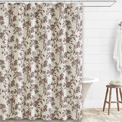 Brown Shower Curtain Floral Cotton Linen Cottagecore Shower Curtain for Bathroom 75" L x 72" W Long