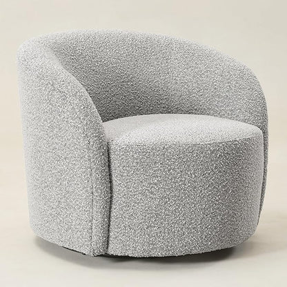 KINWELL Sherpa Swivel Barrel Chair & Round Ball Pillow Set - 34" Wide Modern Boucle Accent Chair with 9” Matching Nordic Decorative Throw Pillow for Living Room and Bedroom(Black White)