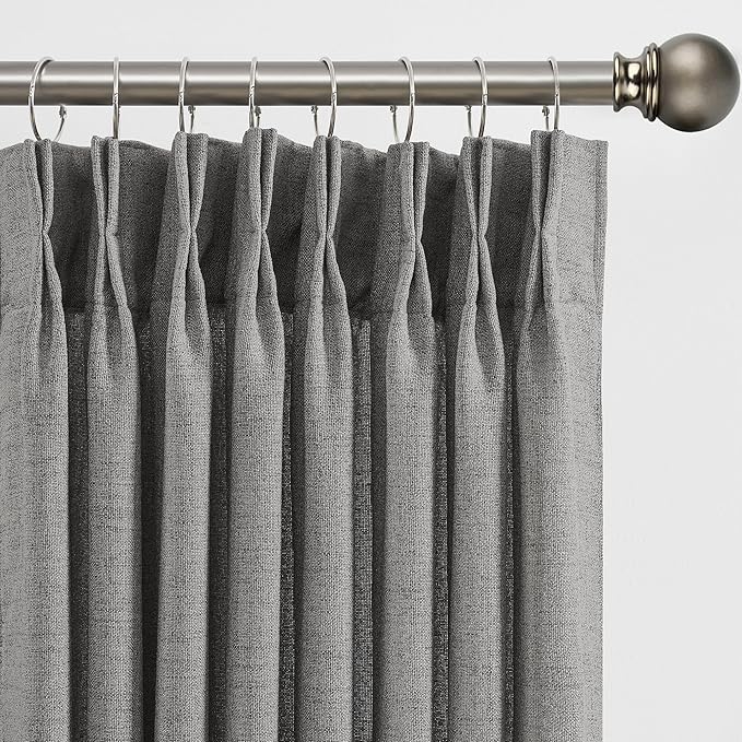 Grey Pinch Pleated Curtains 84 Inches Long 2 Panels, Soft Linen Textured Window Drapes for Bedroom Living Room Semi Sheer Light Filtering Back Tab with Hooks 70x84