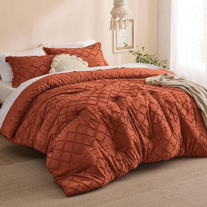 Bedsure King Comforter Set - Terracotta Comforter, Boho Tufted Shabby Chic Bedding for Kids, 3 Pieces Vintage Farmhouse Bed Set for All Seasons, Fluffy Soft Bedding with 2 Pillow Shams