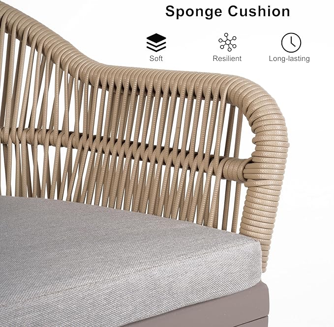 PURPLE LEAF 5 Pieces Patio Dining Set with Outdoor Aluminium Dining Table and Woven Chairs Modern Metal Furniture Cushions Sets for Garden Yard Indoor Decor Kitchen Champagne