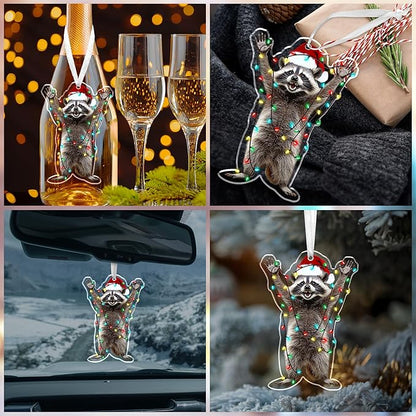 OASSIE Christmas Raccoon Gifts for Women Men - Acrylic Christmas Ornaments 2025 for Tree Decorations - Funny Racoon Gifts for Women Animal Lovers, Raccoon Ornament, Racoon Gift for Mom Dad Friends