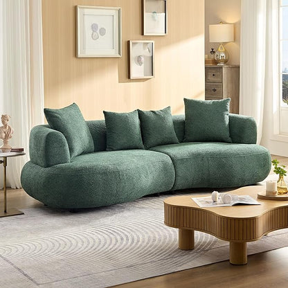 KEIKI 102" Curved Oversized Boucle Modular Sectional Sofa with 4 Throw Pillows, Mid-Century Style 4-Seater Upholstered Corner Plush Comfy Couch, Easy Assembly, for Apartment, Living Room, Green