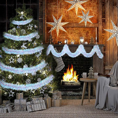 WILLBOND 50 ft Christmas Tinsel Garland Metallic Tinsel Twist Garland Christmas Tree Decorations New Year Wedding Birthday Hanging Decorations Party Supplies, 3 Inch(Iridescent)