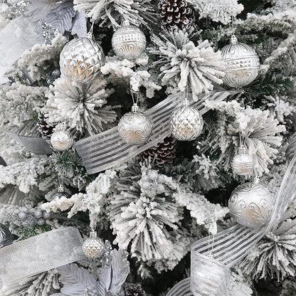 Christmas Ball Ornaments Silver Christmas Tree Decorations with Hang Rope-36pcs Shatterproof Christmas Ornaments Set with 6 Styles in 3 Sizes(Small Medium Large)
