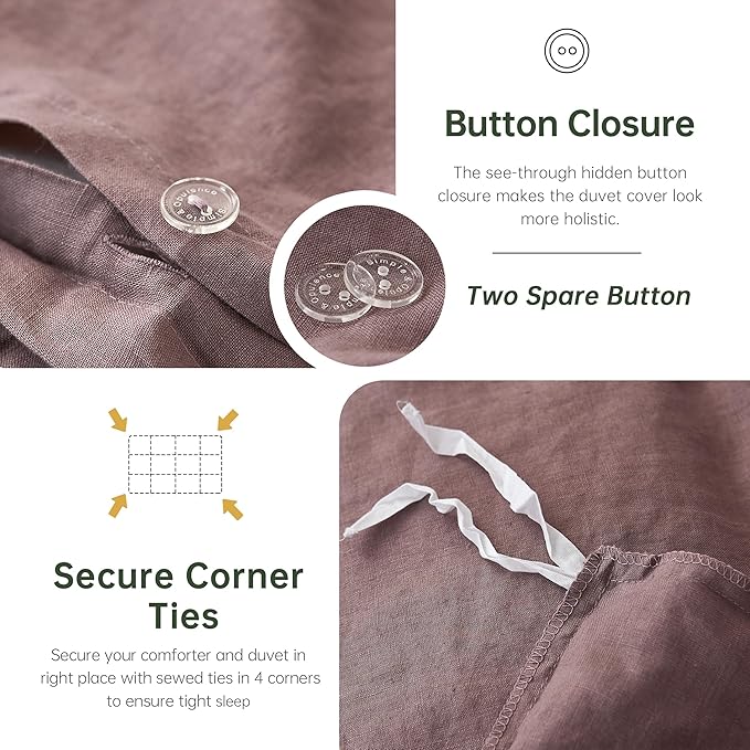 Simple&Opulence 100% Linen Duvet Cover Set, 3 PCS Natural French Flax Purple Duvet Cover Full Size, Breathable Soft Comfy Linen Bedding Comforter Cover with 2 Pillowcases(Purple, 78"x86")