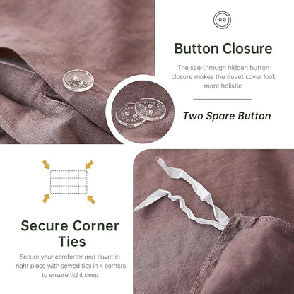 Simple&Opulence 100% Linen Duvet Cover Set, 3 PCS Natural French Flax Purple Duvet Cover Full Size, Breathable Soft Comfy Linen Bedding Comforter Cover with 2 Pillowcases(Purple, 78"x86")