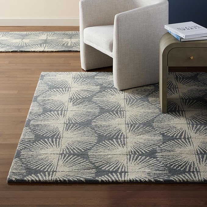 Nicole Miller New York Kendall Fluted Geo Handcrafted Area Rug, 100% Wool Rug, Grey, 8'x10'