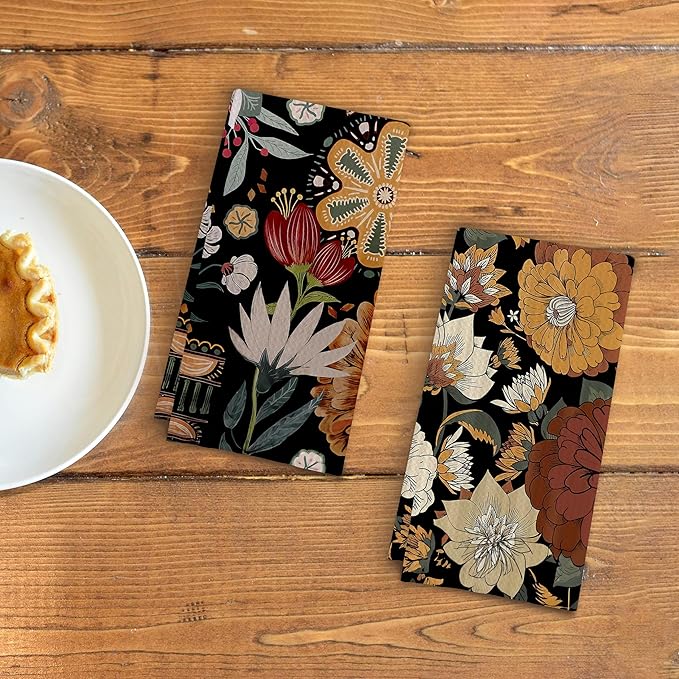 Abstract Floral Dish Towels Vintage Waffle Weave, Retro Flower