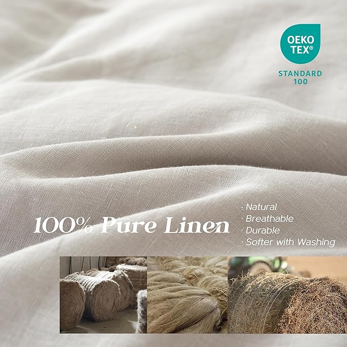 Simple&Opulence 100% Linen Duvet Cover Set, 3 PCS Natural French Flax Light Grey Duvet Cover Full Size, Breathable Soft Comfy Linen Bedding Comforter Cover with 2 Pillowcases(Light Grey, 78"x86")