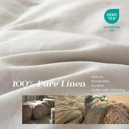 Simple&Opulence 100% Linen Duvet Cover Set, 3 PCS Natural French Flax Light Grey Duvet Cover Full Size, Breathable Soft Comfy Linen Bedding Comforter Cover with 2 Pillowcases(Light Grey, 78"x86")