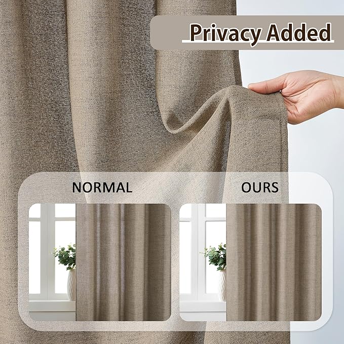 RAIN CITY Khaki Pinch Pletaed Curtains 63 Inches Long, Back Tab with Hooks, Window Treatment Textured Semi Sheer Boho Vintage Western Curtains for Bedroom Cabin 42 Inch Wide