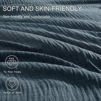 Geniospin King Size Comforter Set- 7 Piece Navy Blue Textured King Bedding Set, Soft Solid Bed in a Bag for All Season, King Comforter Set with Sheets(Navy Blue,102''x90'')