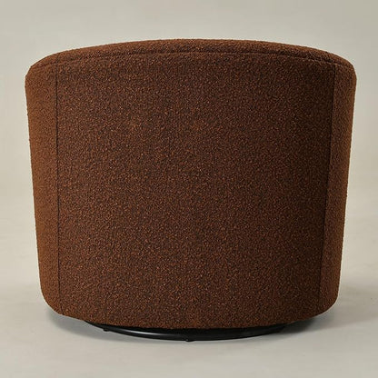 KINWELL Sherpa Swivel Barrel Chair & Round Ball Pillow Set - 34" Wide Modern Boucle Accent Chair with 9” Matching Nordic Decorative Throw Pillow for Living Room and Bedroom(Brown)
