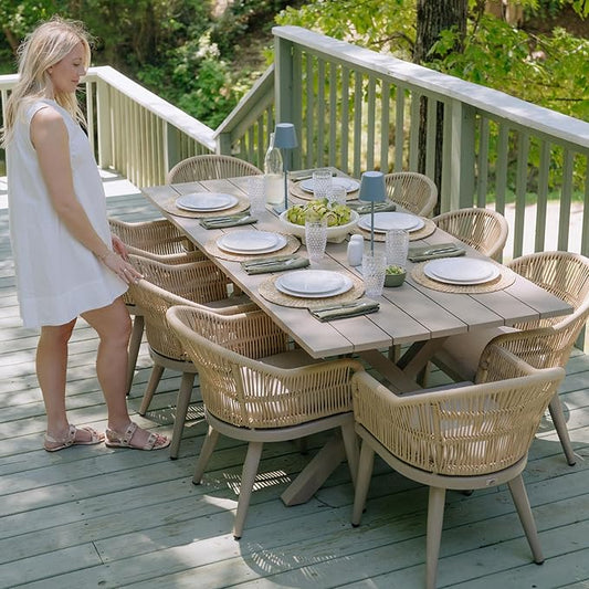 PURPLE LEAF 9 Pieces Outdoor Dining Set with Patio Aluminium Dining Table and Woven Rattan Chairs Modern Metal Furniture Cushions Sets for Garden Yard Indoor Kitchen Champagne