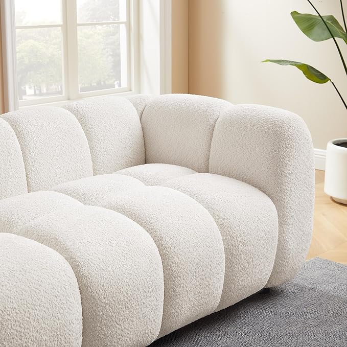 VANOMi 88" Oversized Boucle Sofa, Modern Upholstered Tufted Cloud Couch, Deep Seat Boucle Sofa,Cozy Modern 3 Seater Couch for Living Room, Bedroom, Apartment