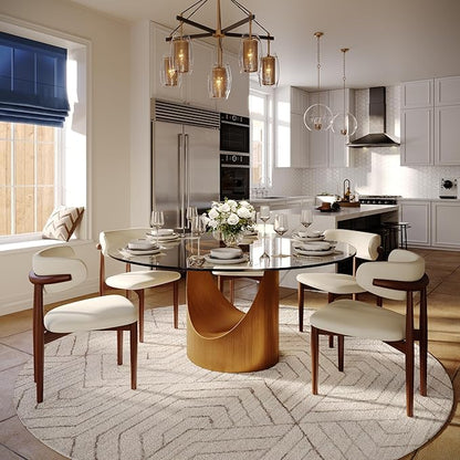 POVISON Round Dining Table for 6, 59" Glass Tabletop Dining Table with Bronze Carbon Steel Pedestal, Modern Dining Room Table for Kitchen, Living Room (Table Only)