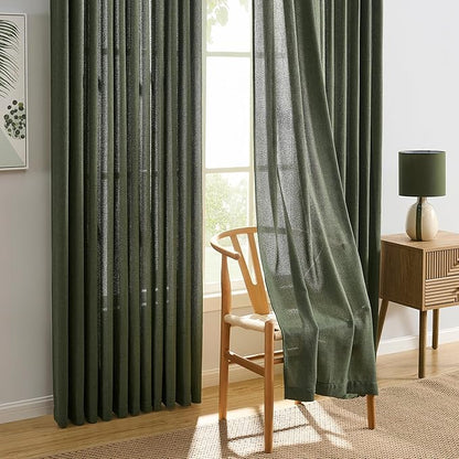 RAIN CITY Olive Green Curtains Pinch Pleated, Linen Sheer Curtain 84 Inches Long Privacy Light Filtering Bedroom Window Drapes with Hooks 2 Panels Set Boho Spring Home Decor 42x84 in