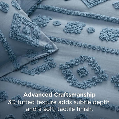 Bedsure King Size Comforter Set - Grayish Blue Tufted Boho Bed Set, Farmhouse Shabby Chic Embroidery Bedding for All Seasons, 3 Pieces, 1 Soft Jacquard King Comforter and 2 Pillow Shams
