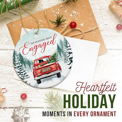 ZAGKOO Engagement Ornament 2025 – First Christmas Engaged Ornament 2025 for Couples – Ceramic Keepsake for Bride to Be, Fiance, and Newly Engaged Women – Party Decoration