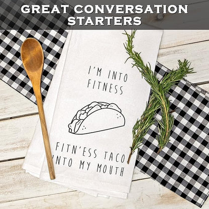 I'm Into Fitness Taco Kitchen Towels 18x24 Funny Dish Towels Tabletop Decor Taco
