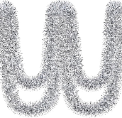50Ft Christmas Tinsel Garland Silver Xmas Tree Decorations Metallic Glitter Twist Garland for Christmas Tree Decorations New Year Party Birthday Holiday Supplies Indoor Outdoor Supplies