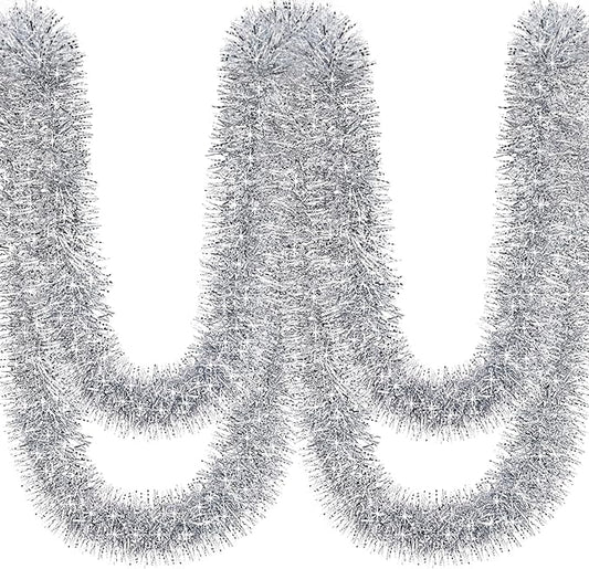 50Ft Christmas Tinsel Garland Silver Xmas Tree Decorations Metallic Glitter Twist Garland for Christmas Tree Decorations New Year Party Birthday Holiday Supplies Indoor Outdoor Supplies