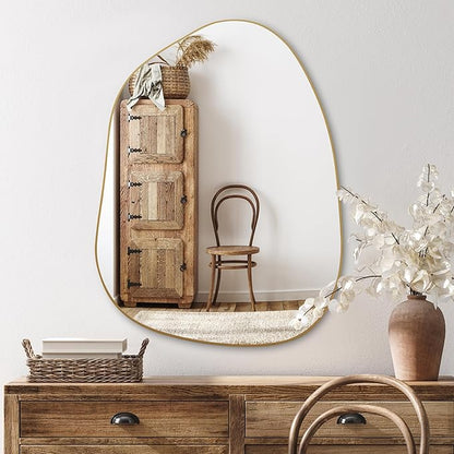 PERFNIQUE Irregular Asymmetrical Wall Mirror Decorative Modern Wall Mounted 32"x24", Gold