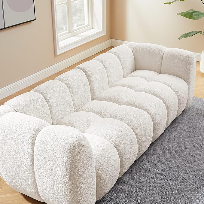 VANOMi 88" Oversized Boucle Sofa, Modern Upholstered Tufted Cloud Couch, Deep Seat Boucle Sofa,Cozy Modern 3 Seater Couch for Living Room, Bedroom, Apartment