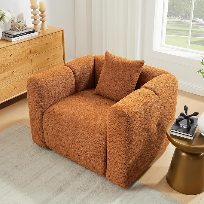 VANOMi Living Room Furniture Sets Include 95" Sofa & 42" Arm  chairs, Boucle Upholstered Oversized Couch with Pillows, Living Room Furniture Set for Bedroom Apartment (Curry, 1 Sofa+2 Chairs)