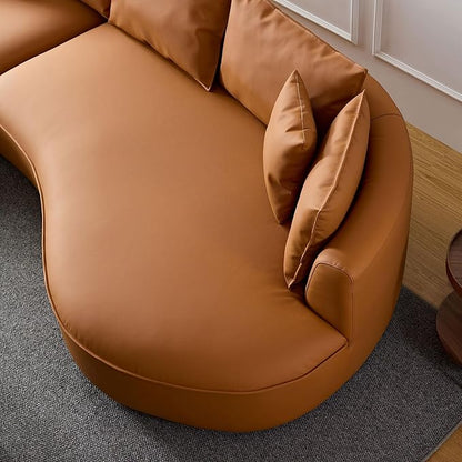 WILLIAMSPACE 124.8" Leather Curved Sofa Couch, Modern Upholstery Luxury Sofa with Pillows, Left Hand Facing Sectional Couch for Living Room (Left-Facing,Orange Leather)