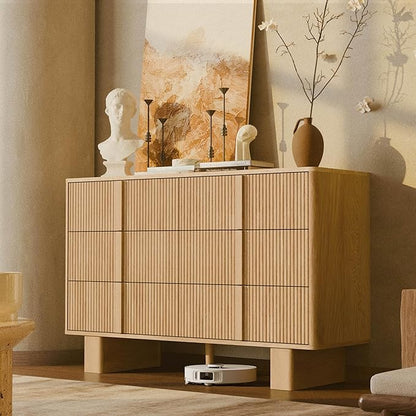 Fluted Dresser for Bedroom with 6 Drawers,47" Wide Modern Chest of Drawers with Wooden Handle, Wooden Dresser TV Stand, Wood Closet Clothes Storage Organizer for Living Room, Hallway, Light Oak