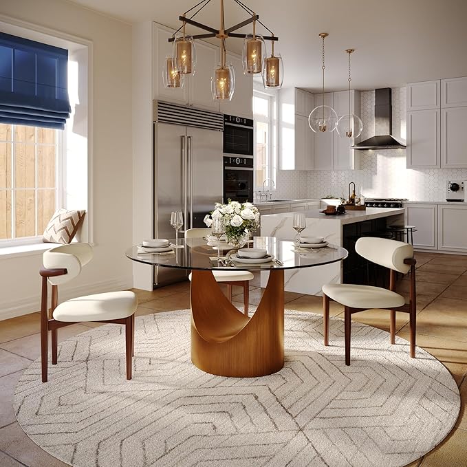 POVISON Round Dining Table for 4, 51" Glass Tabletop Dining Table with Bronze Carbon Steel Pedestal, Modern Dining Room Table for Kitchen, Living Room (Table Only)