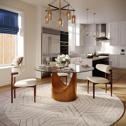 POVISON Round Dining Table for 4, 51" Glass Tabletop Dining Table with Bronze Carbon Steel Pedestal, Modern Dining Room Table for Kitchen, Living Room (Table Only)