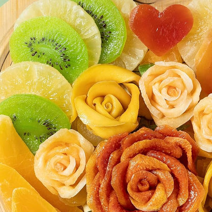 Dried Fruit Gift Basket- Heart Shaped Food Tray- Gourmet Assortment of Premium Tropical Fruits in Reusable Bamboo Heart Basket – Healthy Holiday Snack Gift for Thanksgiving, Christmas, Corporate Gifting- Bonnie and Pop