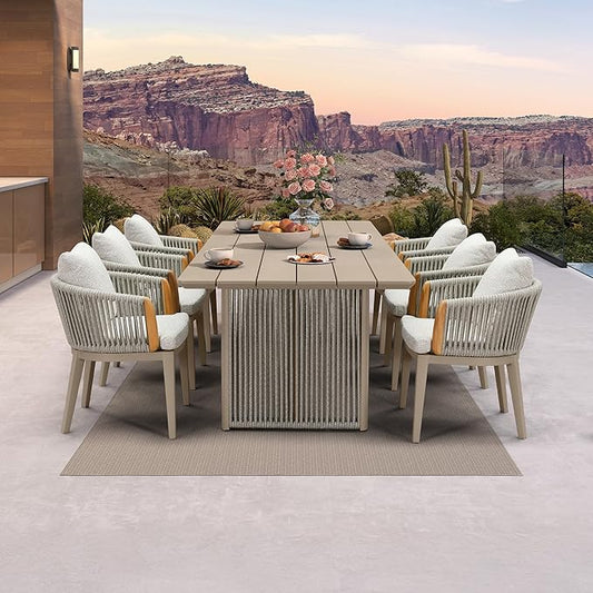 PURPLE LEAF Outdoor Dining Table Set for 6, Aluminum Outdoor Patio Table and Chairs Set with Olefin Cushions, 7 Pieces Patio Furniture Set for Garden or Deck, Beige