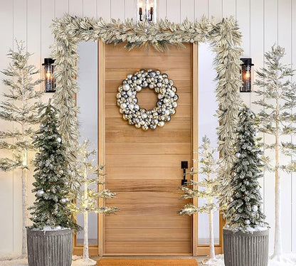 Hollyone 3 Pcs 7.5FT Christmas Garland Champagne Gold Glittered Artificial Magnolia Leaves for Mantle Christmas Tree Decorations Indoor Outdoor Hanging Garland Ornaments Door Wall Window Home Decor