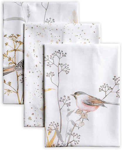 Maison d'Hermine Dish Towels 100% Cotton Absorbent Meadow Florals Beige Set of 3 Spring Summer