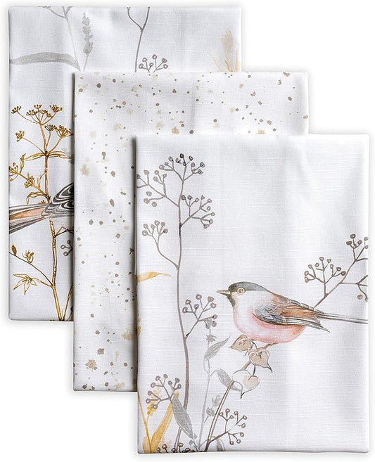 Maison d'Hermine Dish Towels 100% Cotton Absorbent Meadow Florals Beige Set of 3 Spring Summer