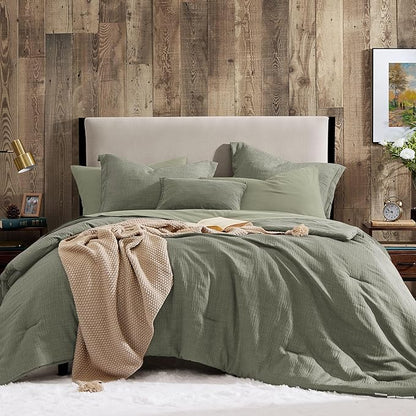 Geniospin King Size Comforter Set- 7 Piece Sage Green Textured King Bedding Set, Soft Solid Bed in a Bag for All Season, King Comforter Set with Sheets(Sage Green,102''x90'')