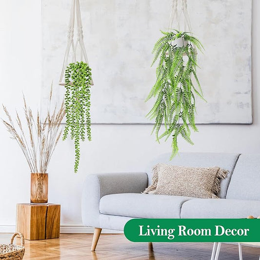 Der Rose 8Pcs Fake Plants Hanging Artificial Ivy Vine Faux Eucalyptus Hanging Plants for Home Boho Wall Shelf Indoor Outdoor Decor (White Pots)