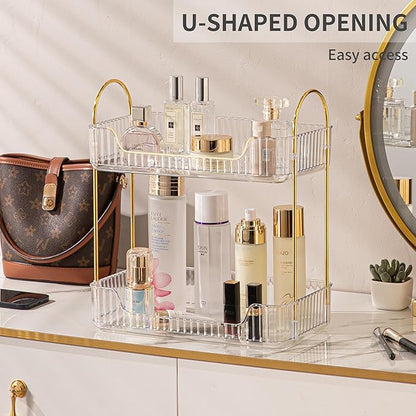2 Tier Bathroom Organizer Countertop Makeup Perfume Skincare Organizer for Bathroom Dresser Vanity (White)