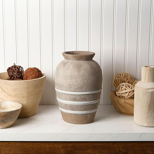 Mikasa Textured Stripe Ceramic Vase, 6.89x6.89x10.04