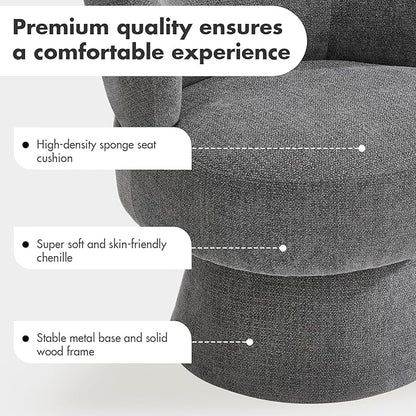 360° Swivel Accent Chairs, Modern Chenille Upholstered Boucle Dining Chair with Back, Vanity Chair Accent Armchair Side Chairs for Dining/Living Room, Bedroom, Gray